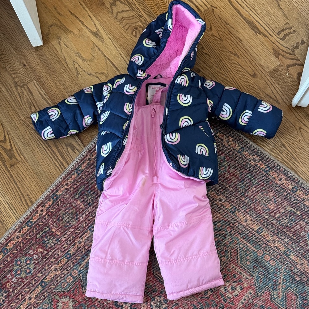 24M Carter's Navy Rainbow Jacket and Pink Snow Bibs